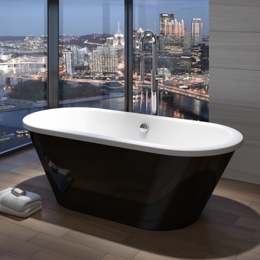 Product Lifestyle image of the Abacus Vessini 1700mm x 755mm Freestanding Bath with Black Panel